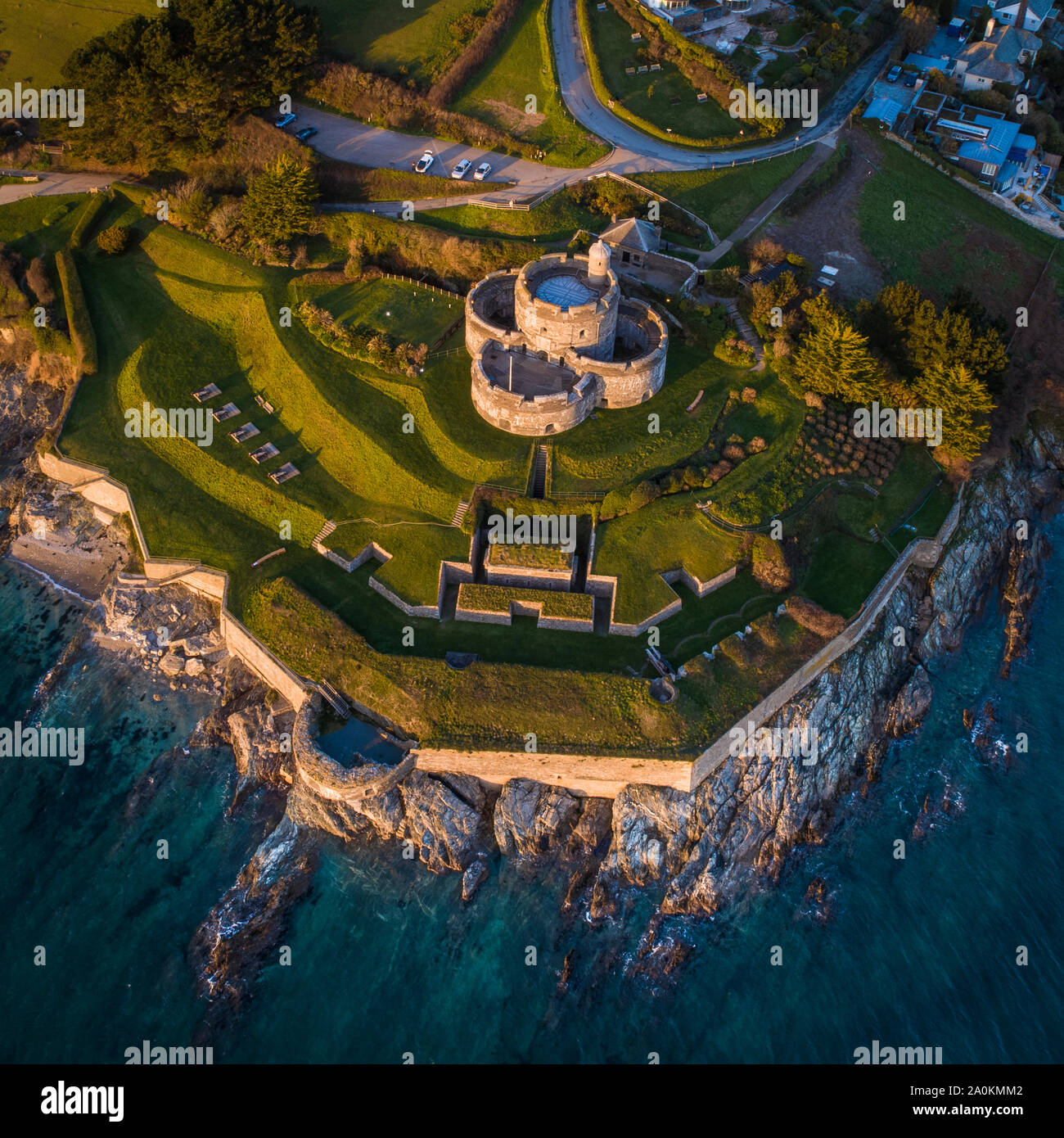 St Mawes Castle, Luftaufnahme, Cornwall, England Stockfoto