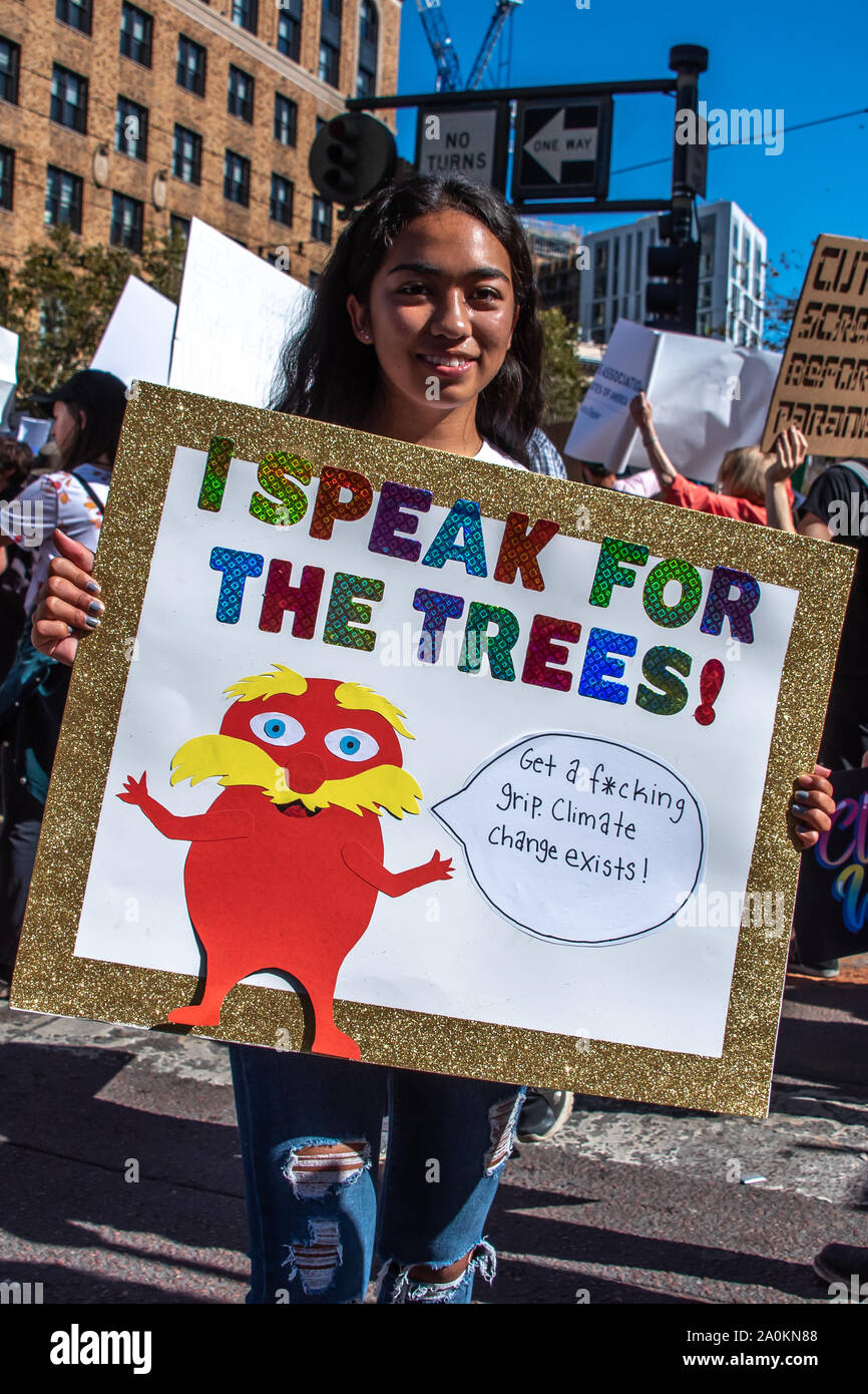 San Francisco, USA. 20. September, 2019. Bildungsstreik für Klima März, eine von vielen globalen Klimawandel trifft an diesem Tag auf der ganzen Welt. Credit: Shelly Rivoli Stockfoto