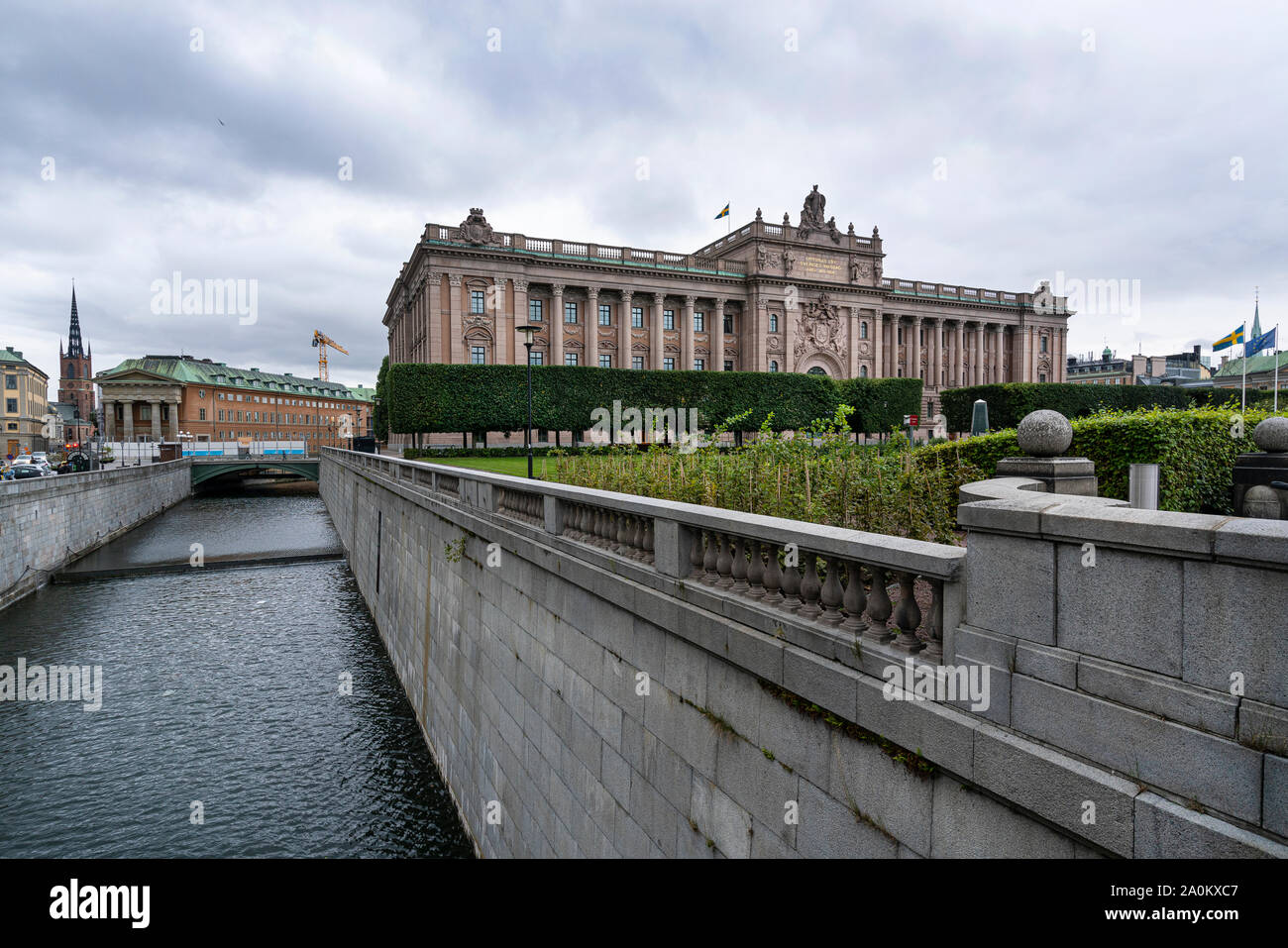 Stockholm, Schweden. September 2019. Panoramablick auf das schwedische Parlament Gebäude Stockfoto