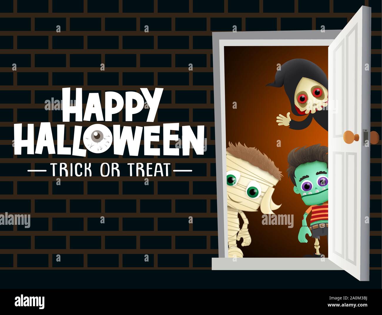 Happy Halloween vector Hintergrund Gruß. Happy Halloween Trick or treat Gruß Text in Mauer mit leeren Raum für Meldung und scary halloween. Stock Vektor