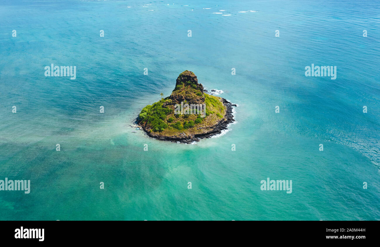 Eine Luftaufnahme von Mokoli i Insel, Hawaii, USA Stockfoto