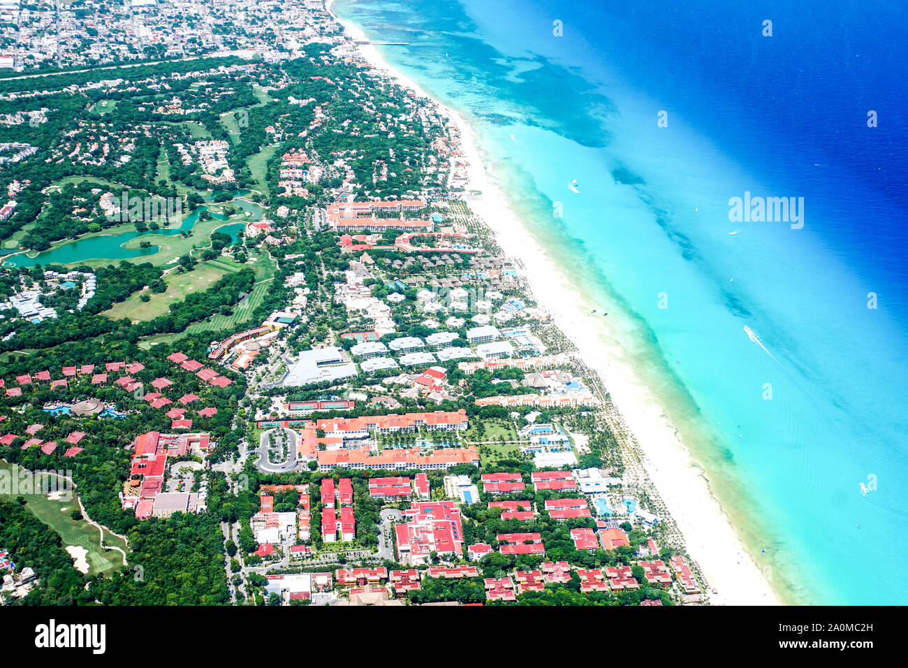Arial Strand Blick auf Cozumel, Mexiko. Stockfoto