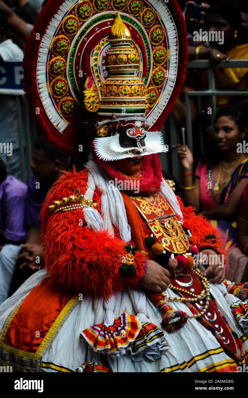 Kathakali Künstler in Onam Prozession, Kerala, Indien Stockfoto