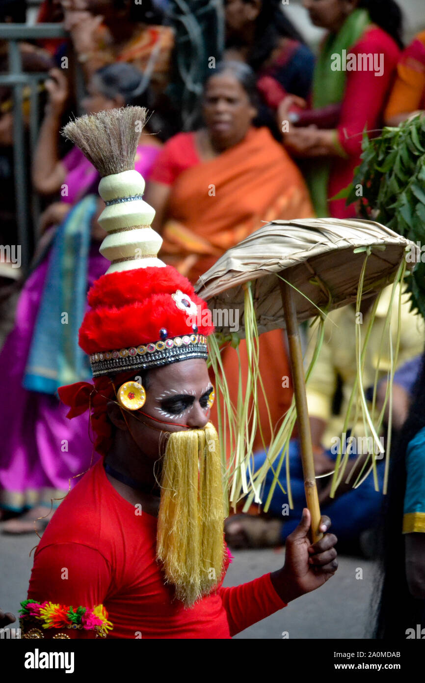 Kathakali Künstler in Onam Prozession, Kerala, Indien Stockfoto