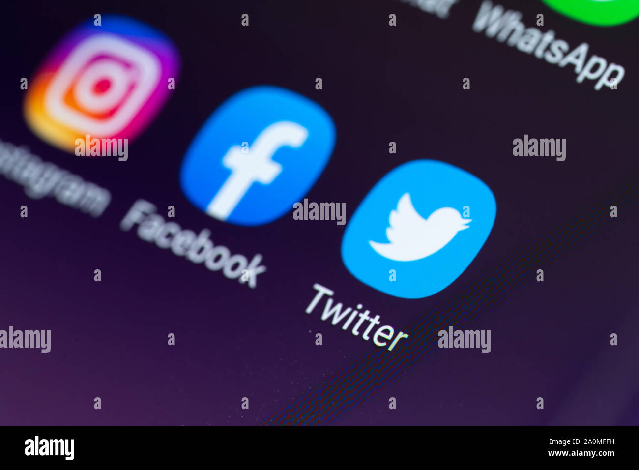 Social media Apps auf einem Bildschirm des Smartphones - Twitter Stockfoto