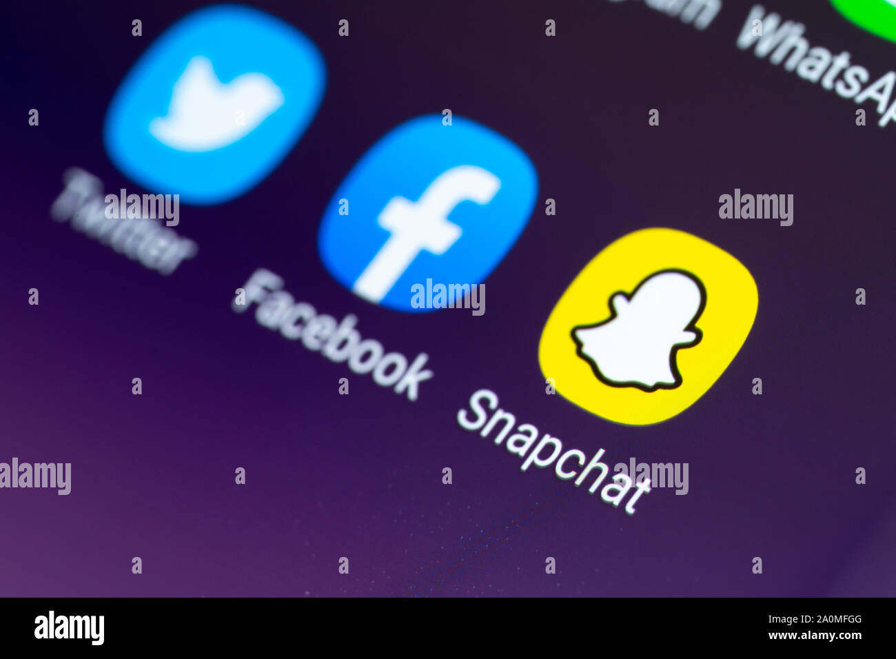 Social media Apps auf einem Bildschirm des Smartphones - Snapchat Stockfoto