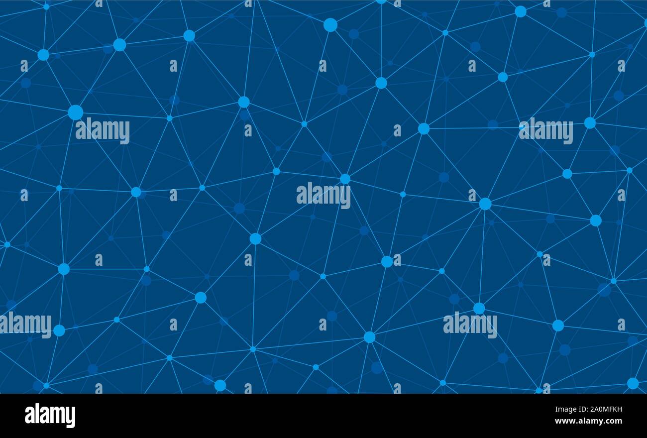 Abstrakte Internet-Verbindung und Technologie Grafik Web-Design Tapete. Geometrischer digitaler polygonaler Plexus mit Molekülteilchenstruktur. Futuristisches blaues Dreieck-Gitter. Vektordatendarstellung Stock Vektor
