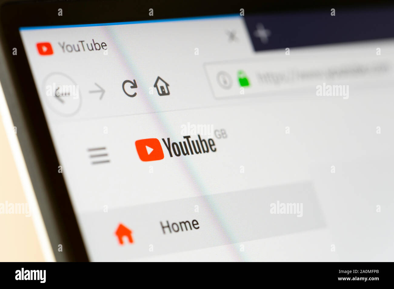 Eine Nahaufnahme von der YouTube video sharing Social Media Website auf einem Bildschirm Stockfoto