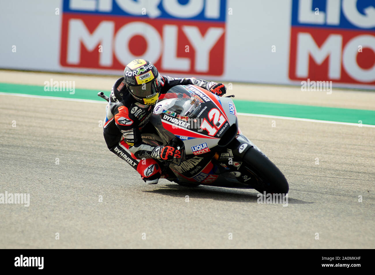 20. September 2019; Ciudad del Motor de Aragon, Spanien; Aragon Alcaniz, Motorrad Grand Prix, Praxis Tag; Thomas Luthi des Dynavolt intakt GP Team rundet die während der Moto2 freie Praxis 2 Credit verbiegen: Pablo Guillen/Alamy leben Nachrichten Stockfoto