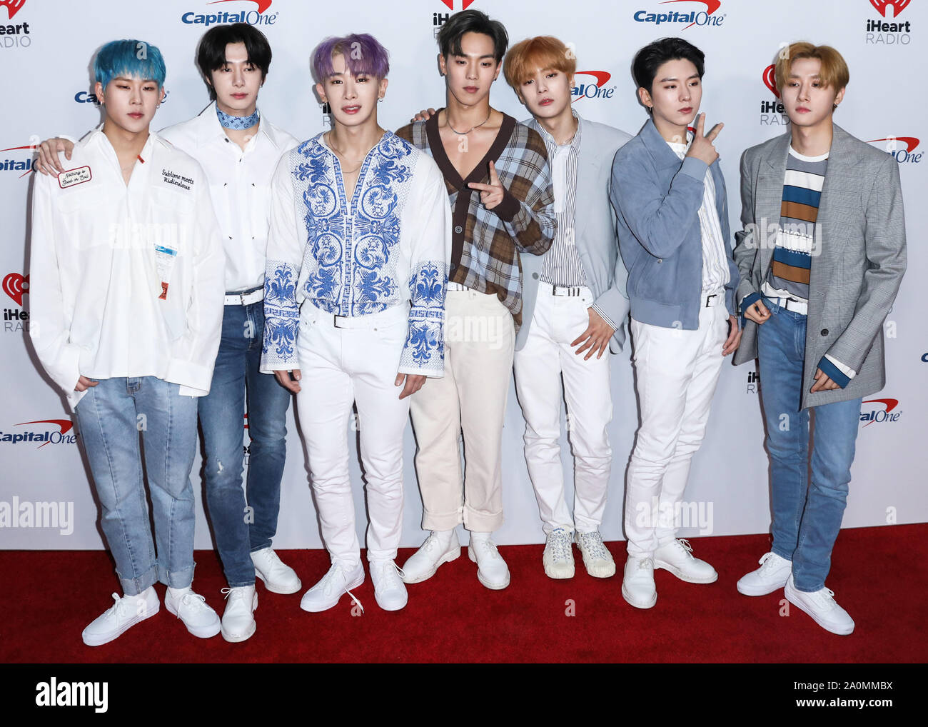 Las Vegas, USA. 20 Sep, 2019. LAS VEGAS, Nevada, USA - 20. SEPTEMBER: Lee Joo-heon, Chae Hyung-won, Lee Ho-seok, Sohn Hyun-woo, Lee Min-hyuk, Yoo Ki-hyun und im Chang-kyun von MONSTA X Am 2019 iHeartRadio Music Festival - Nacht 1 bei der T-Mobile Arena am September 20, 2019 in Las Vegas, Nevada, United States ankommen. (Foto von David Acosta/Image Press Agency) Quelle: Bild Presse Agentur/Alamy leben Nachrichten Stockfoto