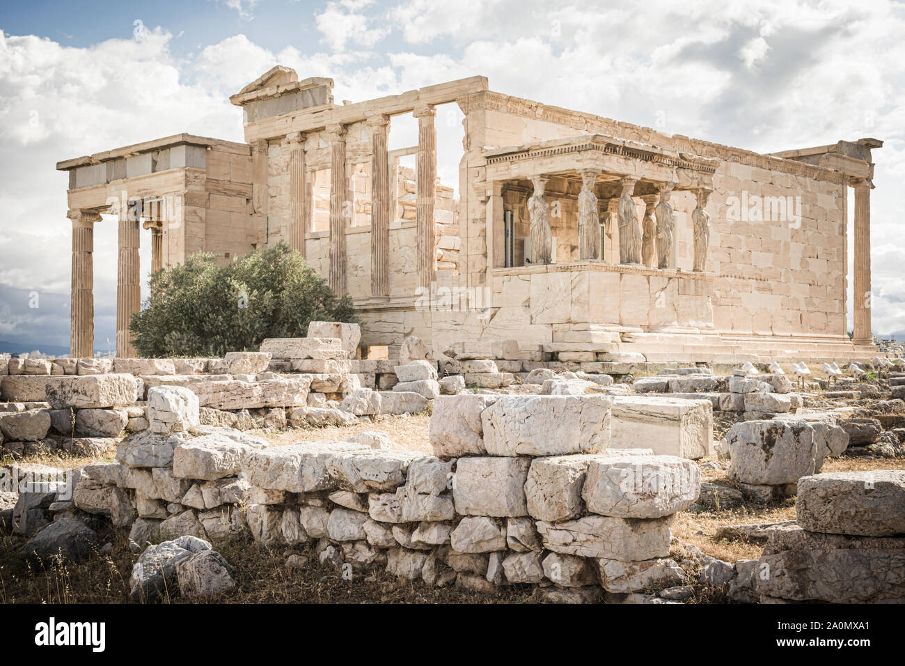 Athen Akropolis ionischen Erechtheion Marmor und die Halle der Karyatiden, Athen, Griechenland Stockfoto
