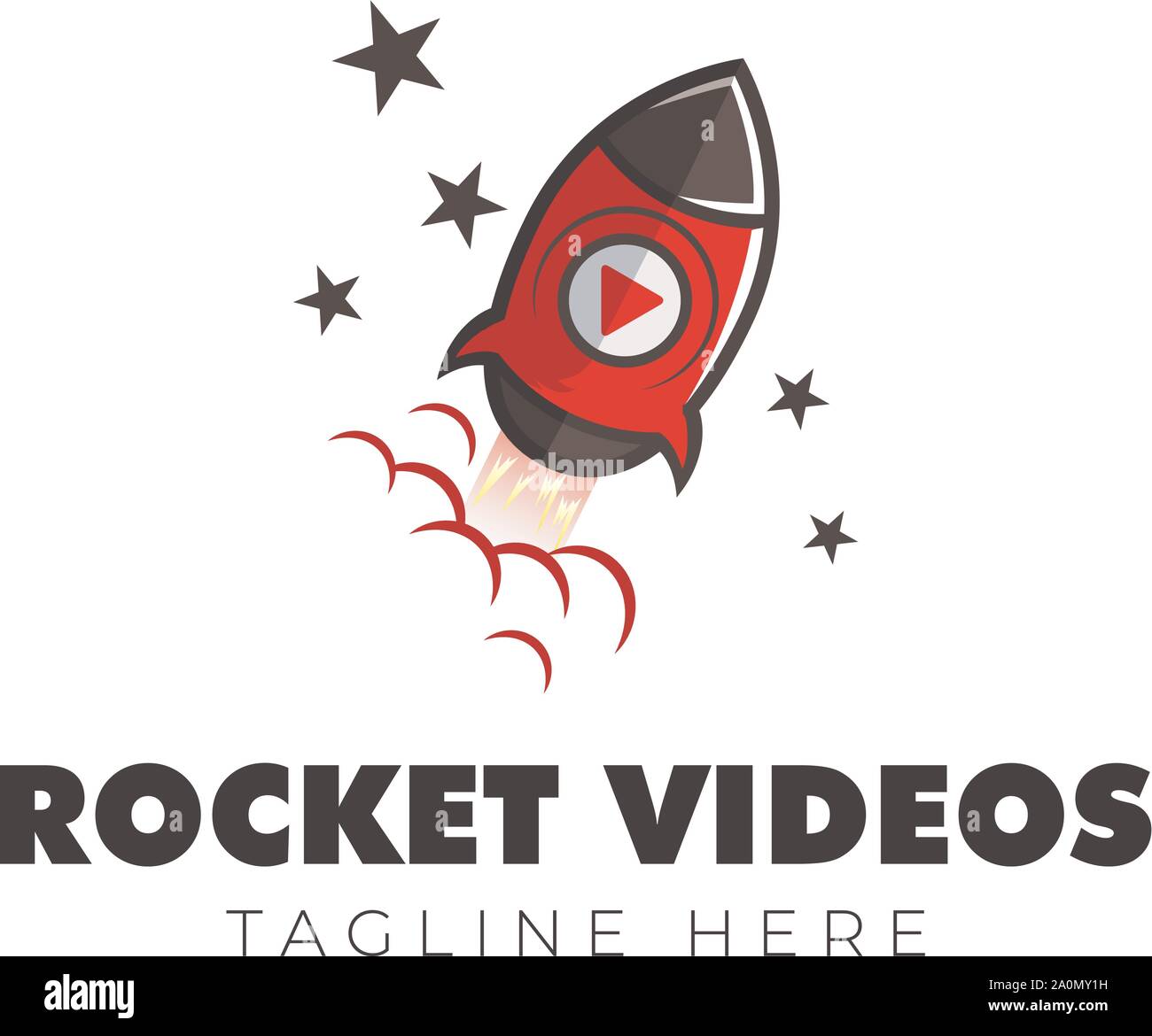 Rocket Videos Galerie Logo, Red Rocket, Videos und Rakete spielen Studio Stock Vektor