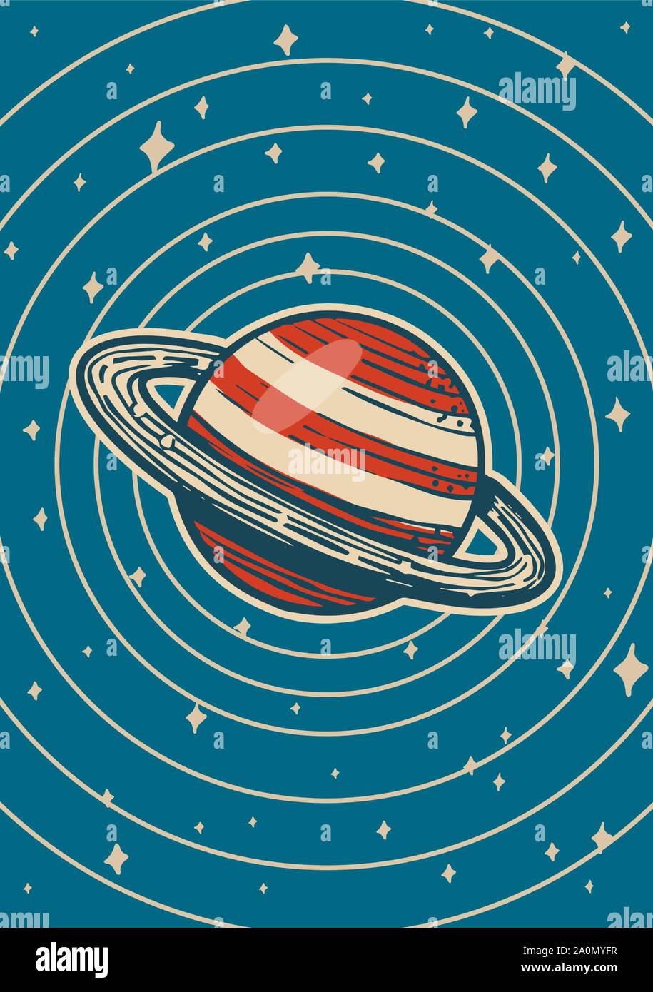 Jahrgang Platz Banner. Galaxy Poster im Retro Style. Planeten und dem Universum. Hand gezeichnet vector Template für Karte eingraviert. Stock Vektor