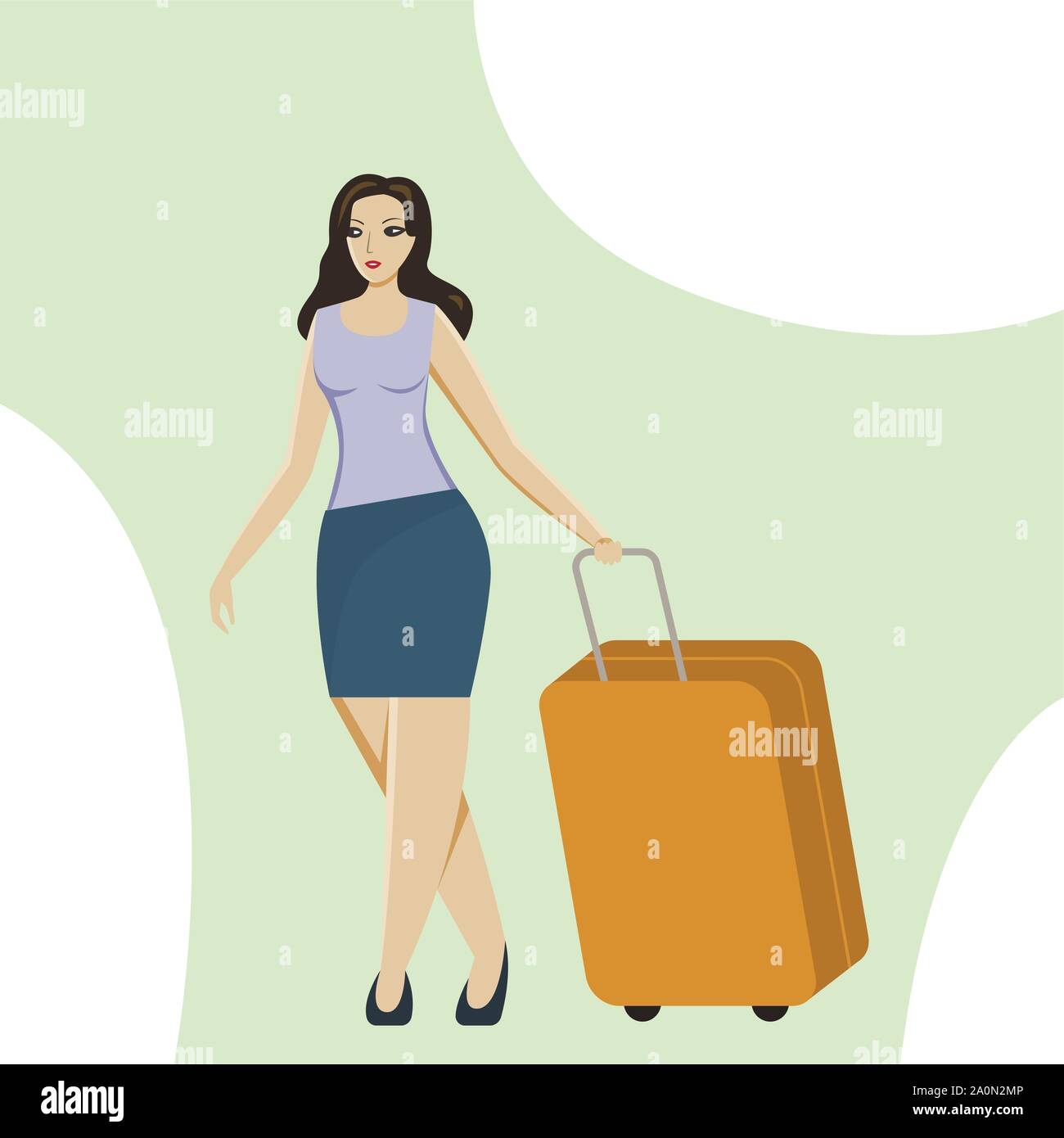 Business woman Charakter Vektor. Fröhlich lächelnd Vektor cartoon weibliche Figur mit Gepäck reisen mit dem Flugzeug. Stock Vektor