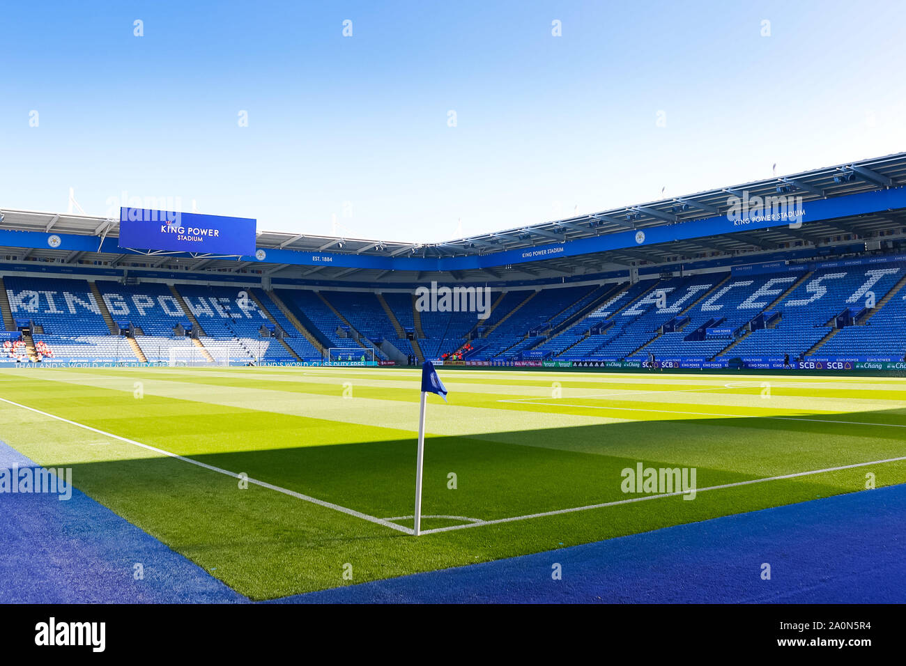 21. September 2019; King Power Stadion, Leicester, Midlands, England; Englische Premier League Fußball, Leicester City gegen Tottenham Hotspur; eine allgemeine Ansicht der King Power Stadion vor Start - streng nur für den redaktionellen Gebrauch bestimmt. Keine Verwendung mit nicht autorisierten Audio-, Video-, Daten-, Spielpläne, Verein/liga Logos oder "live" Dienstleistungen. On-line-in-Match mit 120 Bildern beschränkt, kein Video-Emulation. Keine Verwendung in Wetten, Spiele oder einzelne Verein/Liga/player Publikationen Stockfoto