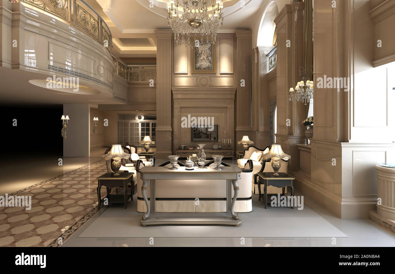 3D-Render von Neo Classic home Wohnzimmer Stockfoto