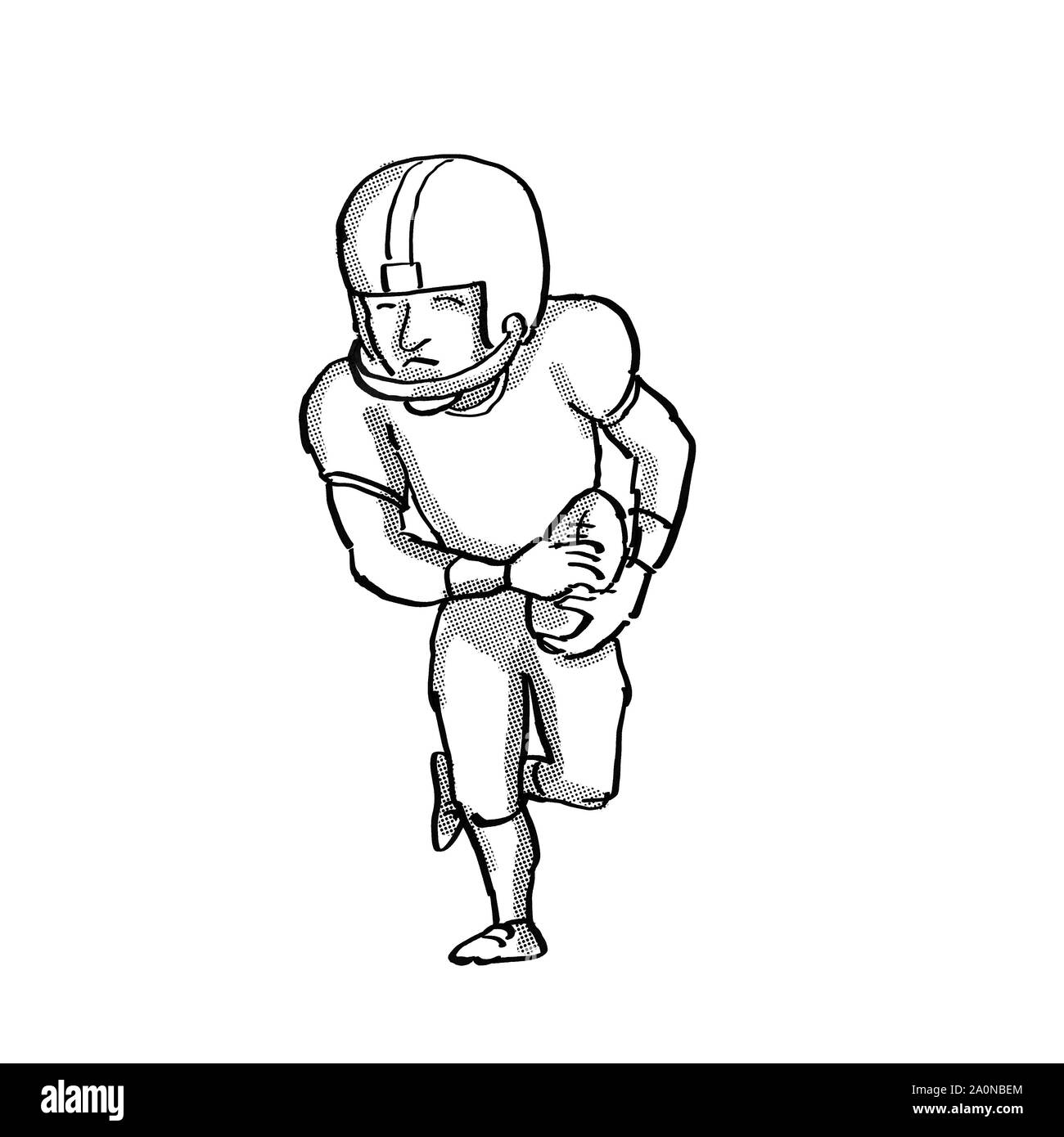 Cartoon Stil Abbildung eines American football player in Schwarz und Weiß auf isoliert weißer Hintergrund Stockfoto