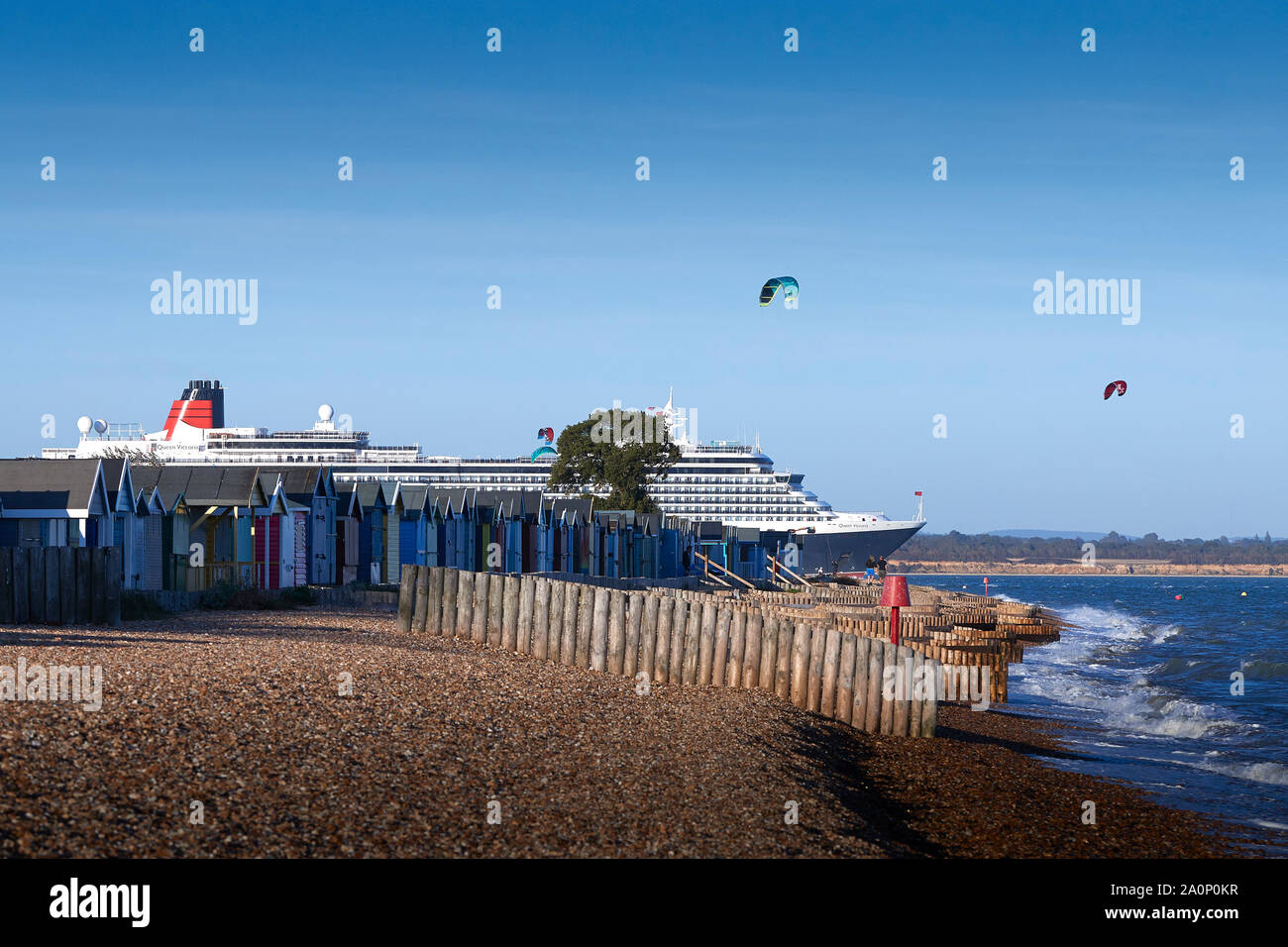 Die Cunard Cruise Liner, MS QUEEN VICTORIA, Abfahrt Southampton, Großbritannien, für Cartagena, Spanien. 20. September 2019. Stockfoto