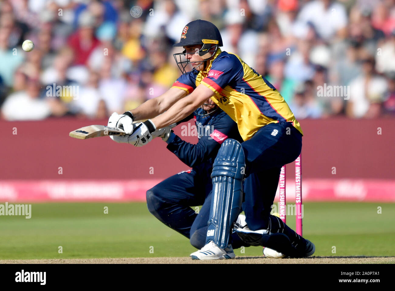 Essex Adler' Dan Lawrence ist im Halbfinale 2 Finale Tag der Vitalität T20 Blast bei Edgbaston, Birmingham gefangen. Stockfoto