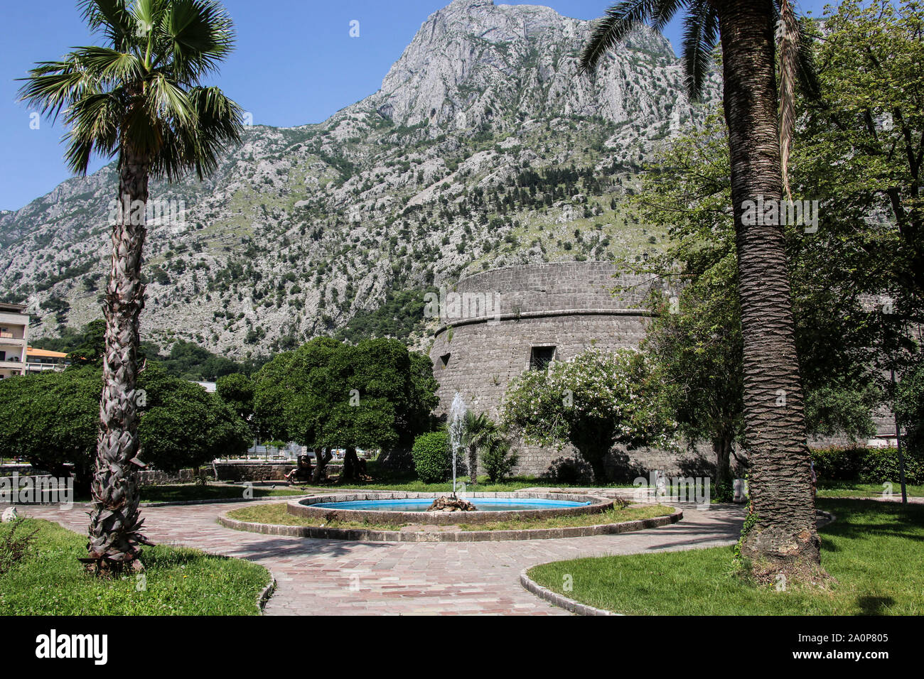 Alte Festung und Berge in Kotor, Montenegro Stockfoto