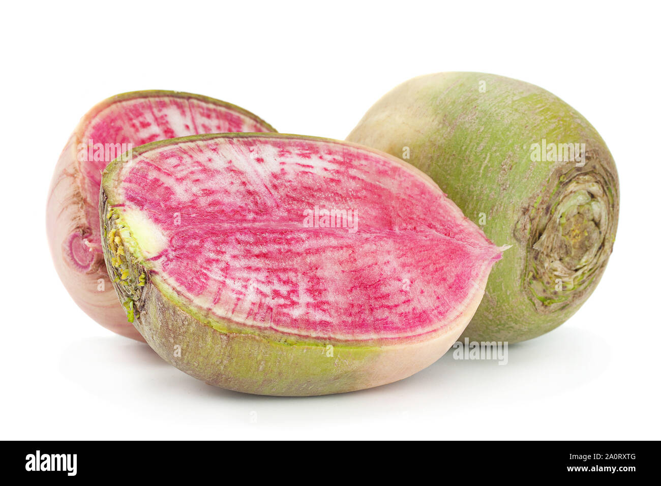 Wassermelone Rettich closeup auf weißem Hintergrund Stockfoto