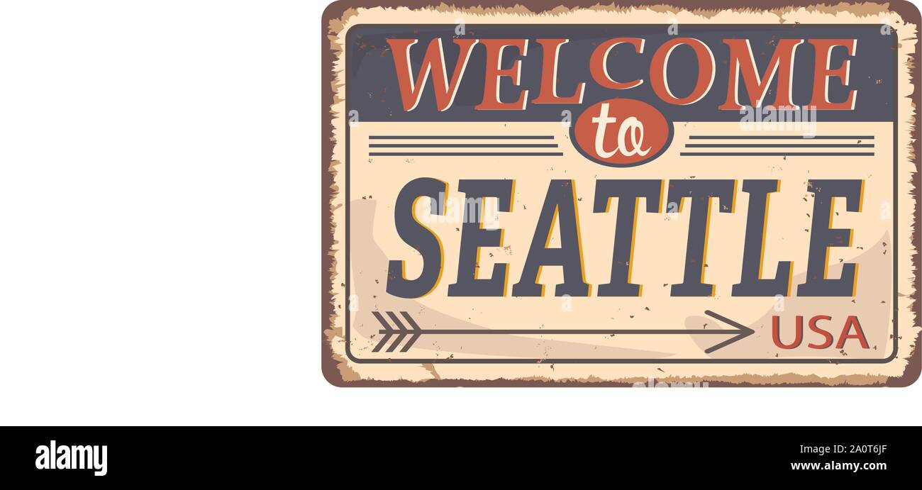 Vintage Tin Sign mit Amerika. Washington. Retro Souvenirs oder Postkarte Vorlagen auf Rost Hintergrund. Stock Vektor