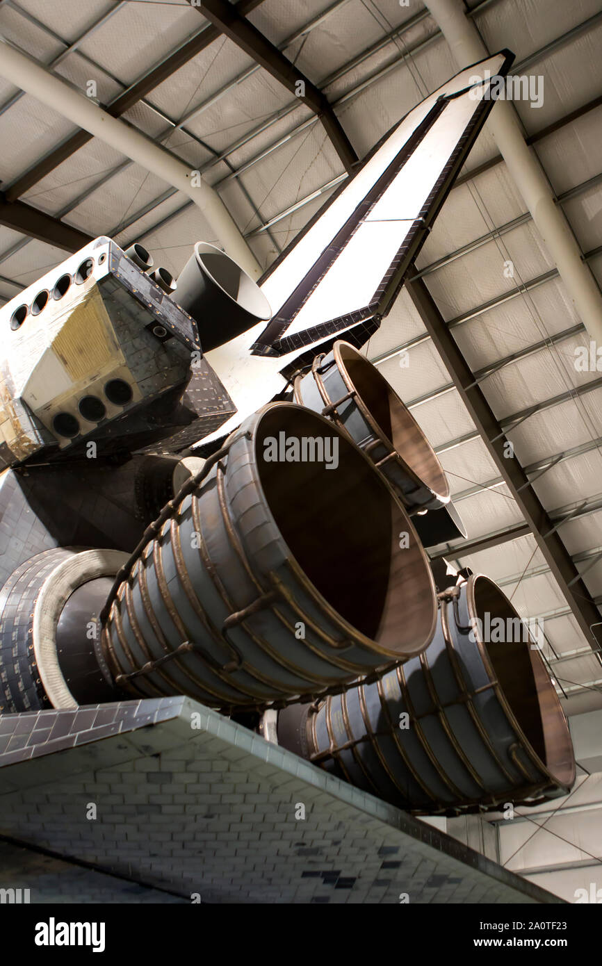 LOS ANGELES - hinteres Ende des Space Shuttle Endeavour im California Science Center. Stockfoto