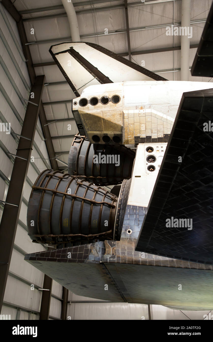 LOS ANGELES - Schwanz des Space Shuttle Endeavour im California Science Center. Stockfoto