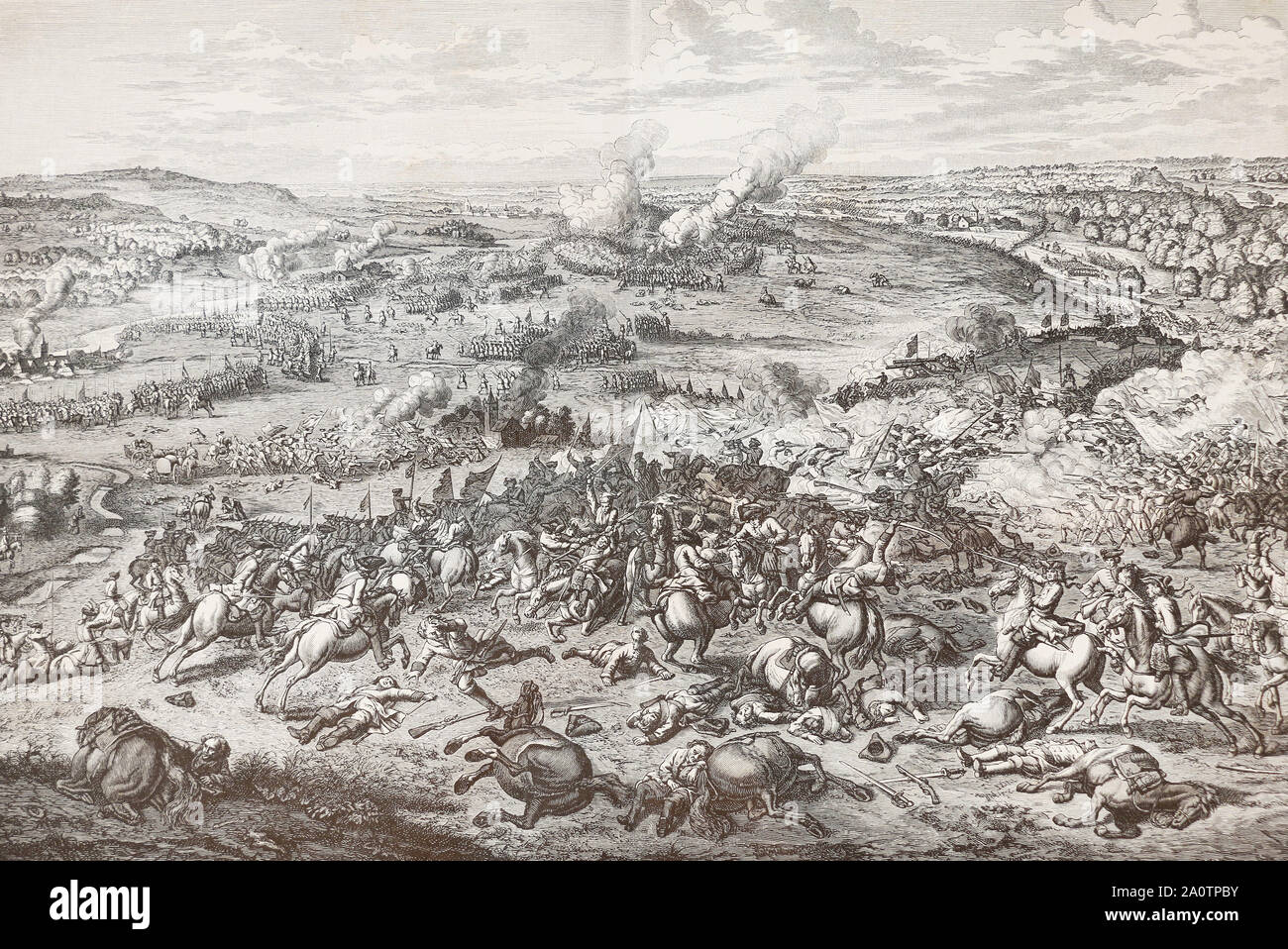 Die Schlacht von Höchstädt am 13. August 1704. Mittelalterlichen Gravur. Stockfoto