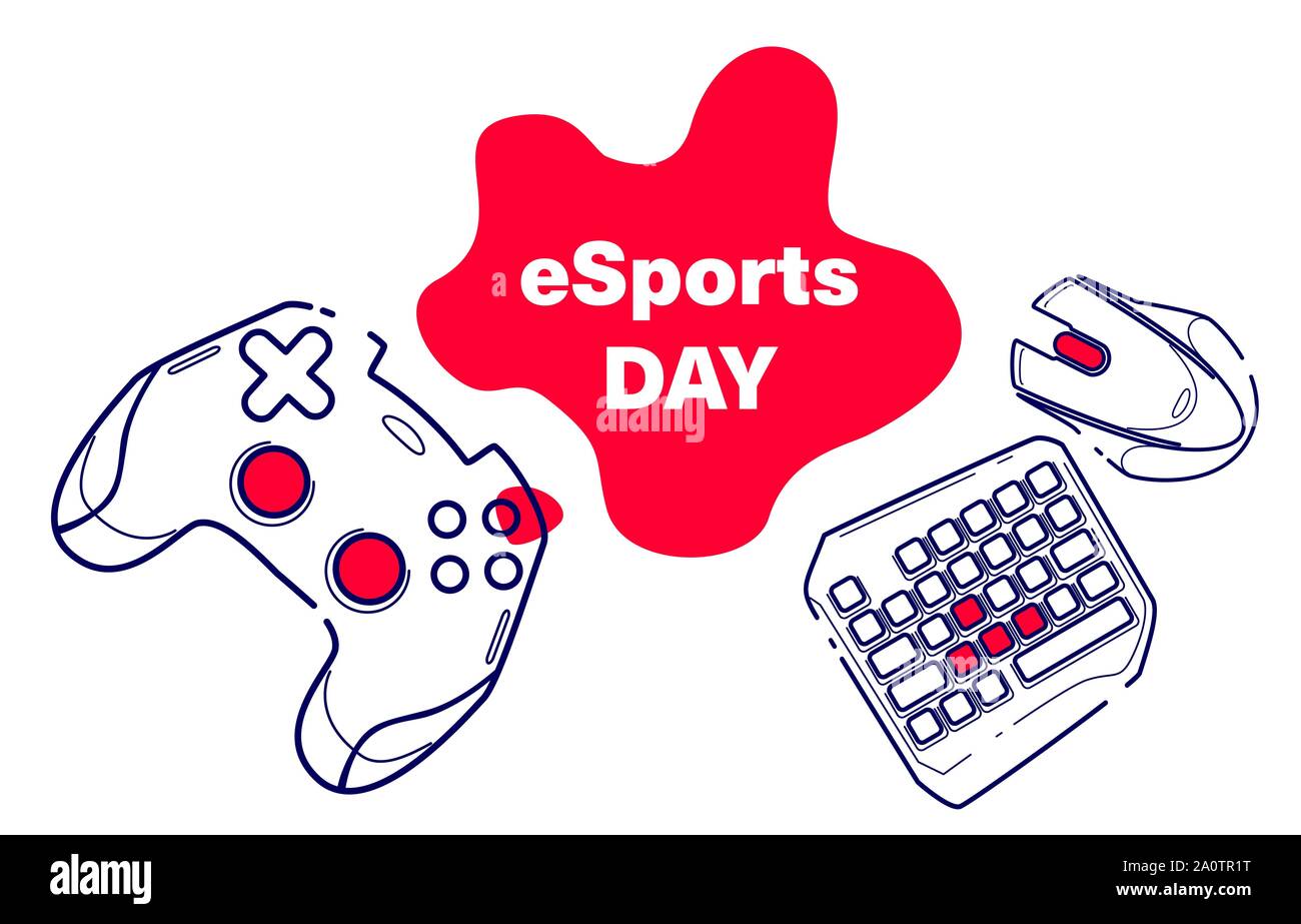 Konsolen und PC-Spiele, esports tag spiel Konzept wettbewerbsfähig. Line Konzept Kunst mit Zurück izolated mit roter Farbe. Stock Vektor