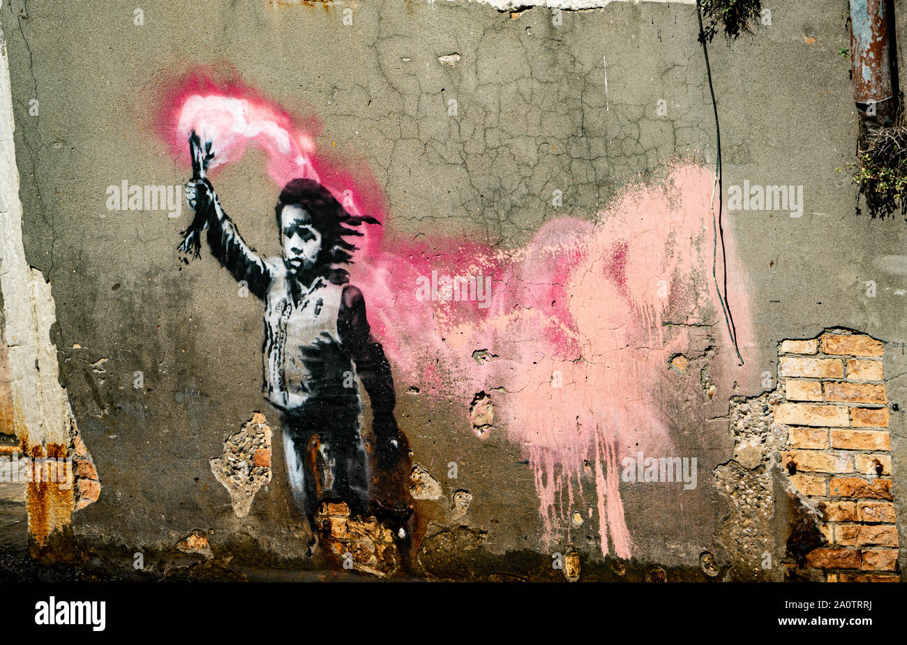 Banksy bin Migrant Kind', wandbild/Graffiti/Art, Stadtteil Dorsoduro, Venedig, Italien Stockfoto