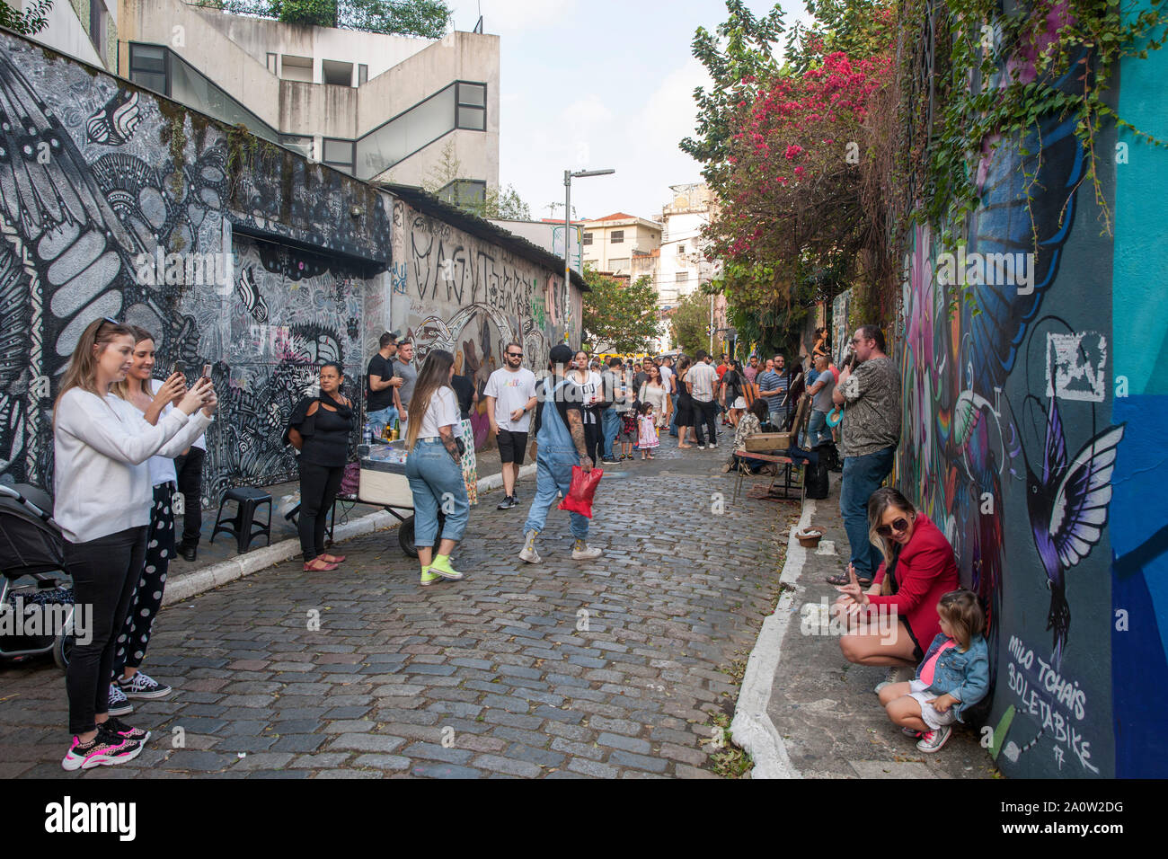 Straße in der Vila Madalena Nachbarschaft von São Paulo, Brasilien. Stockfoto