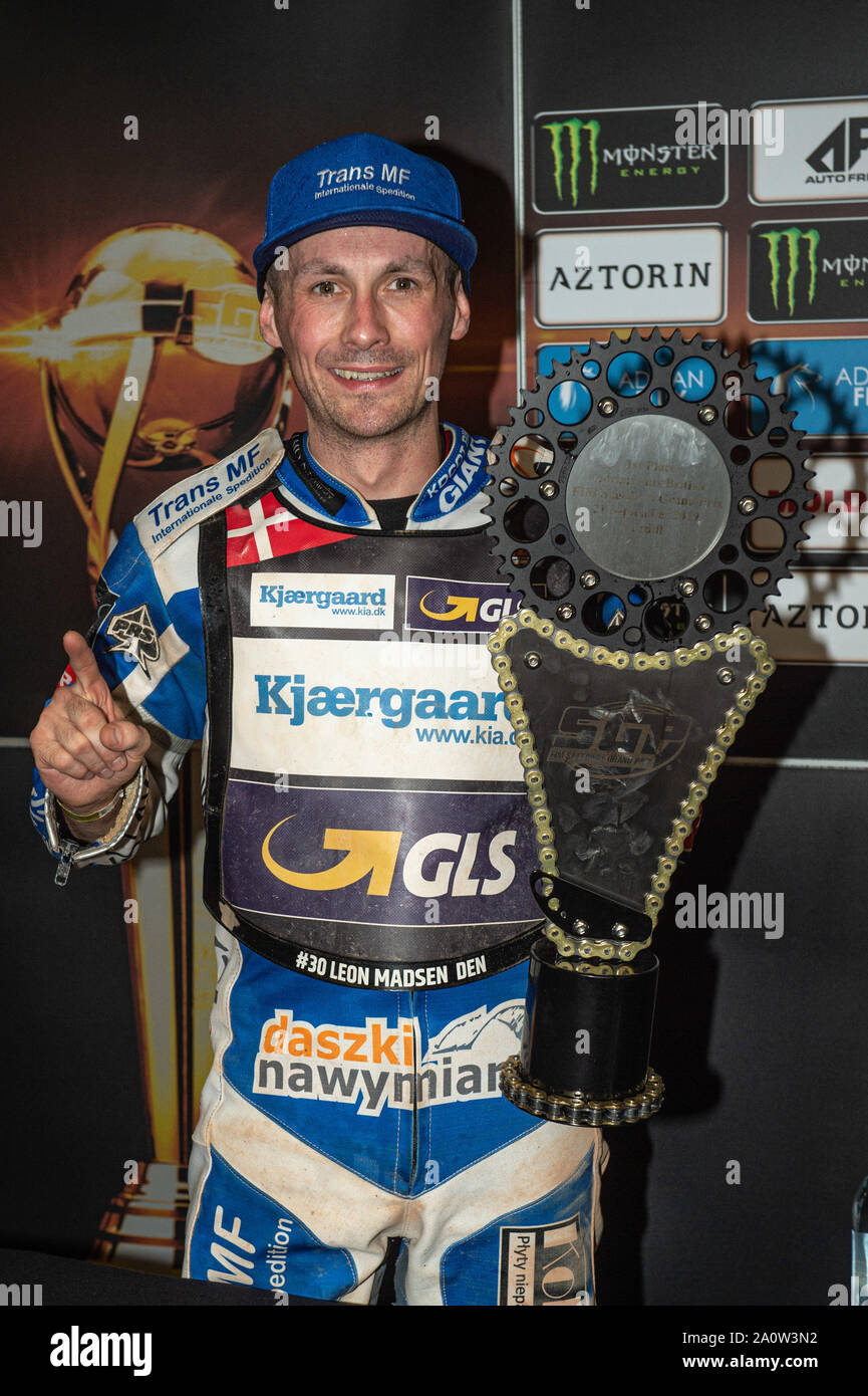 CARDIFF, WALES GP Sieger Leon Madsen während der ADRIAN FLUX BRITISCHEN FIM SPEEDWAY GRAND PRIX auf dem Fürstentum Stadium, Cardiff am Samstag, den 21. September 2019. (Credit: Ian Charles | MI Nachrichten) Credit: MI Nachrichten & Sport/Alamy leben Nachrichten Stockfoto