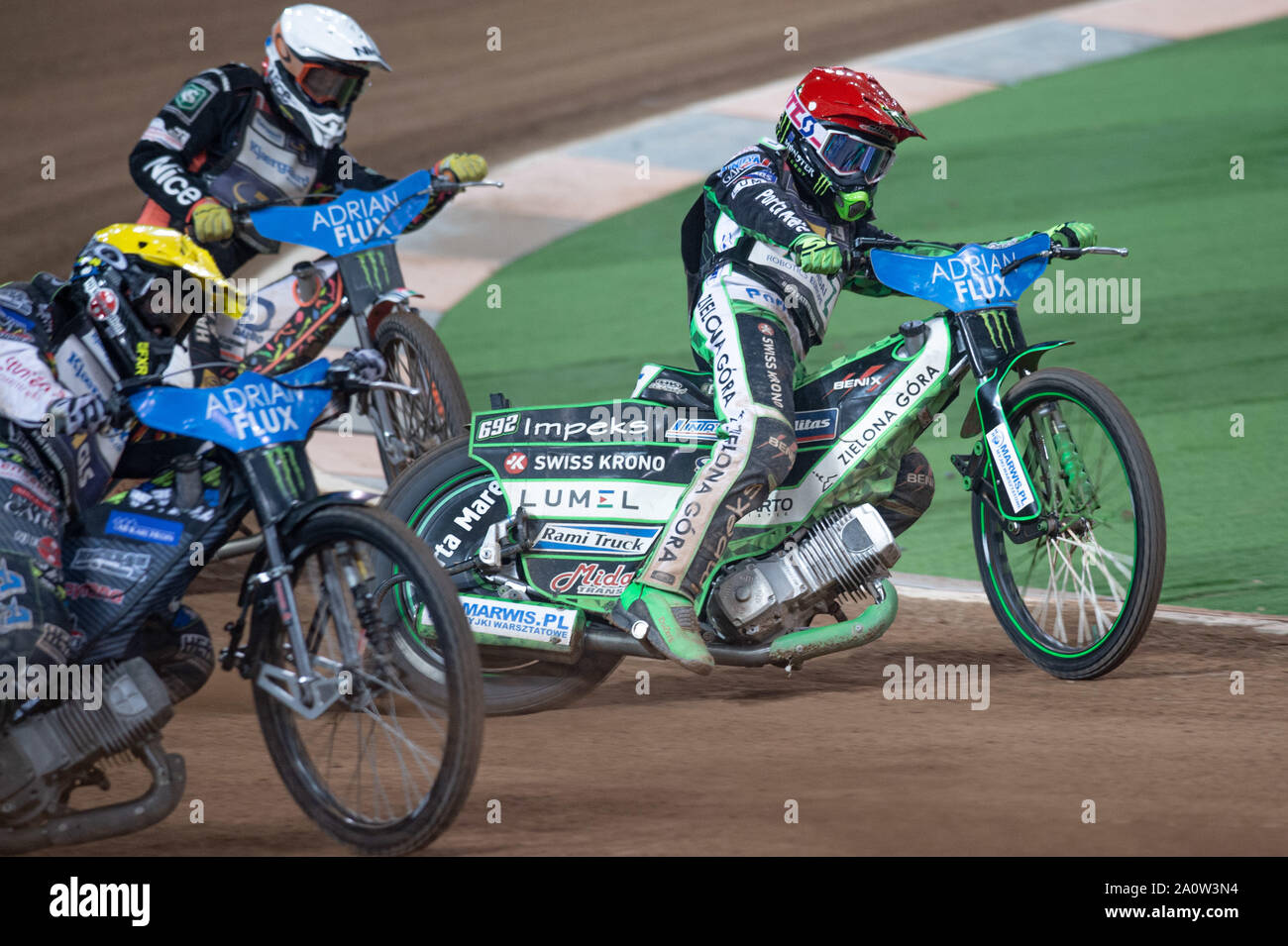 CARDIFF, WALES Patryk Dudek (Rot) Führt der während der ADRIAN FLUX BRITISCHEN FIM SPEEDWAY GRAND PRIX auf dem Fürstentum Stadium, Cardiff am Samstag, den 21. September 2019. (Credit: Ian Charles | MI Nachrichten) Credit: MI Nachrichten & Sport/Alamy leben Nachrichten Stockfoto