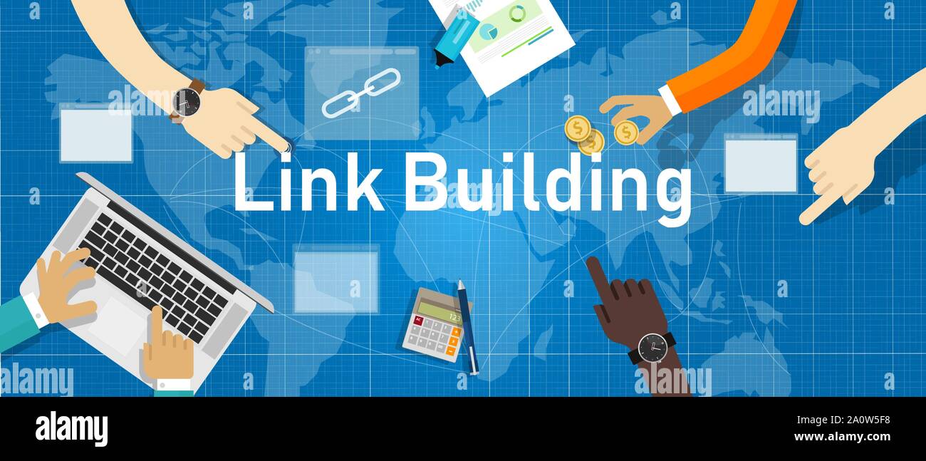 Link Building. Search Engine Optimization Erstellen Verbindung zwischen Web site Seite Stock Vektor