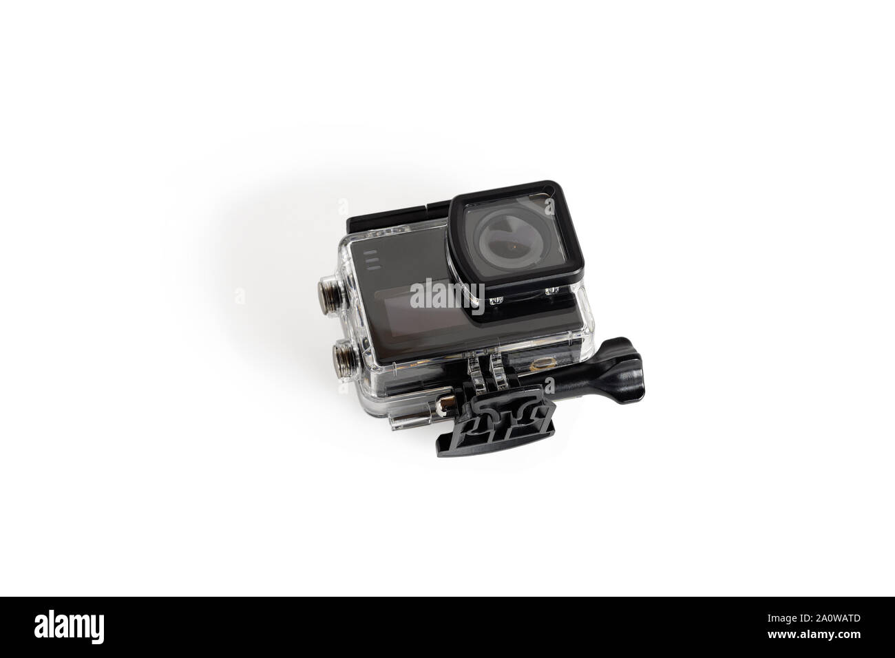 Compact Photo Kamera im Unterwasser. auf weißem Hintergrund. Stockfoto