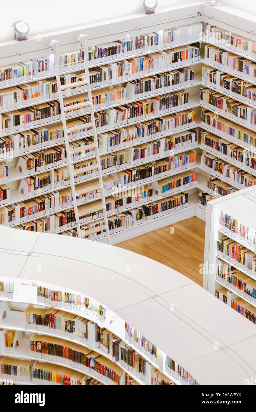 Bücherregale in der Bibliothek in Singapur. Es wird gesagt, dass ÒWhenever sie ein gutes Buch lesen, irgendwo auf der Welt eine Tür öffnet sich mehr Licht zu ermöglichen. Stockfoto