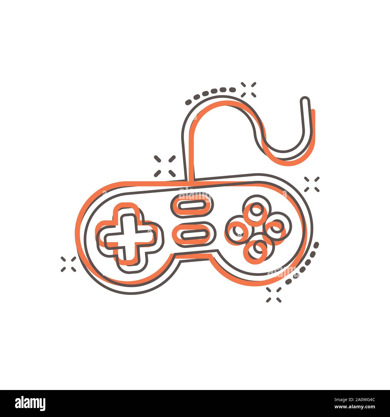Joystick zeichen Symbol im Comic-stil. Gamepad vektor Cartoon Illustration auf weißem Hintergrund isoliert. Spielkonsole controller Business Konzept splash Stock Vektor