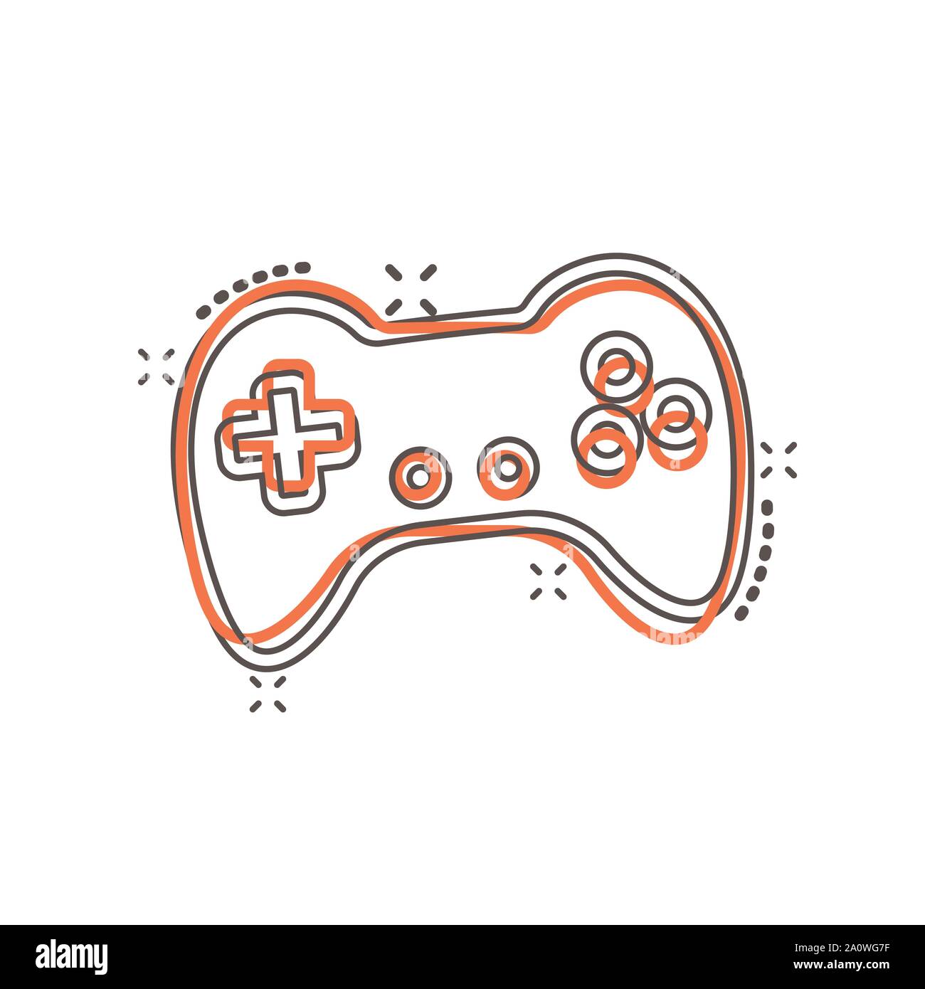 Joystick zeichen Symbol im Comic-stil. Gamepad vektor Cartoon Illustration auf weißem Hintergrund isoliert. Spielkonsole controller Business Konzept splash Stock Vektor