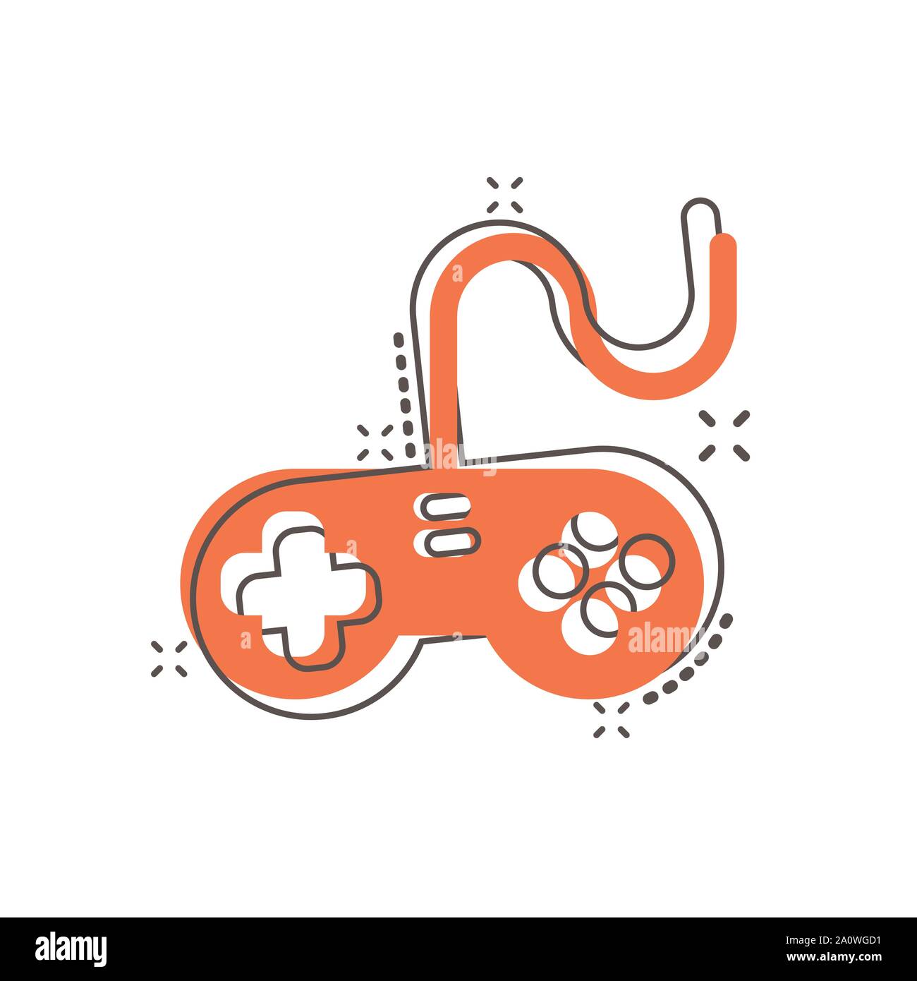 Joystick zeichen Symbol im Comic-stil. Gamepad vektor Cartoon Illustration auf weißem Hintergrund isoliert. Spielkonsole controller Business Konzept splash Stock Vektor