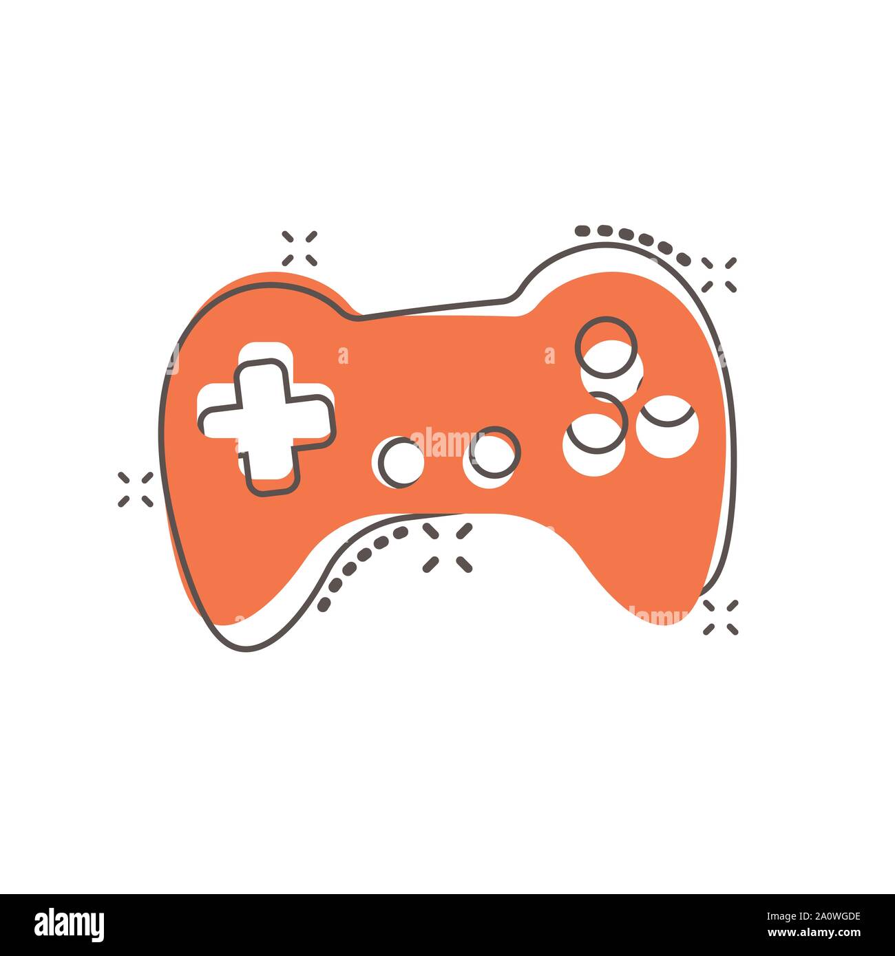 Joystick zeichen Symbol im Comic-stil. Gamepad vektor Cartoon Illustration auf weißem Hintergrund isoliert. Spielkonsole controller Business Konzept splash Stock Vektor