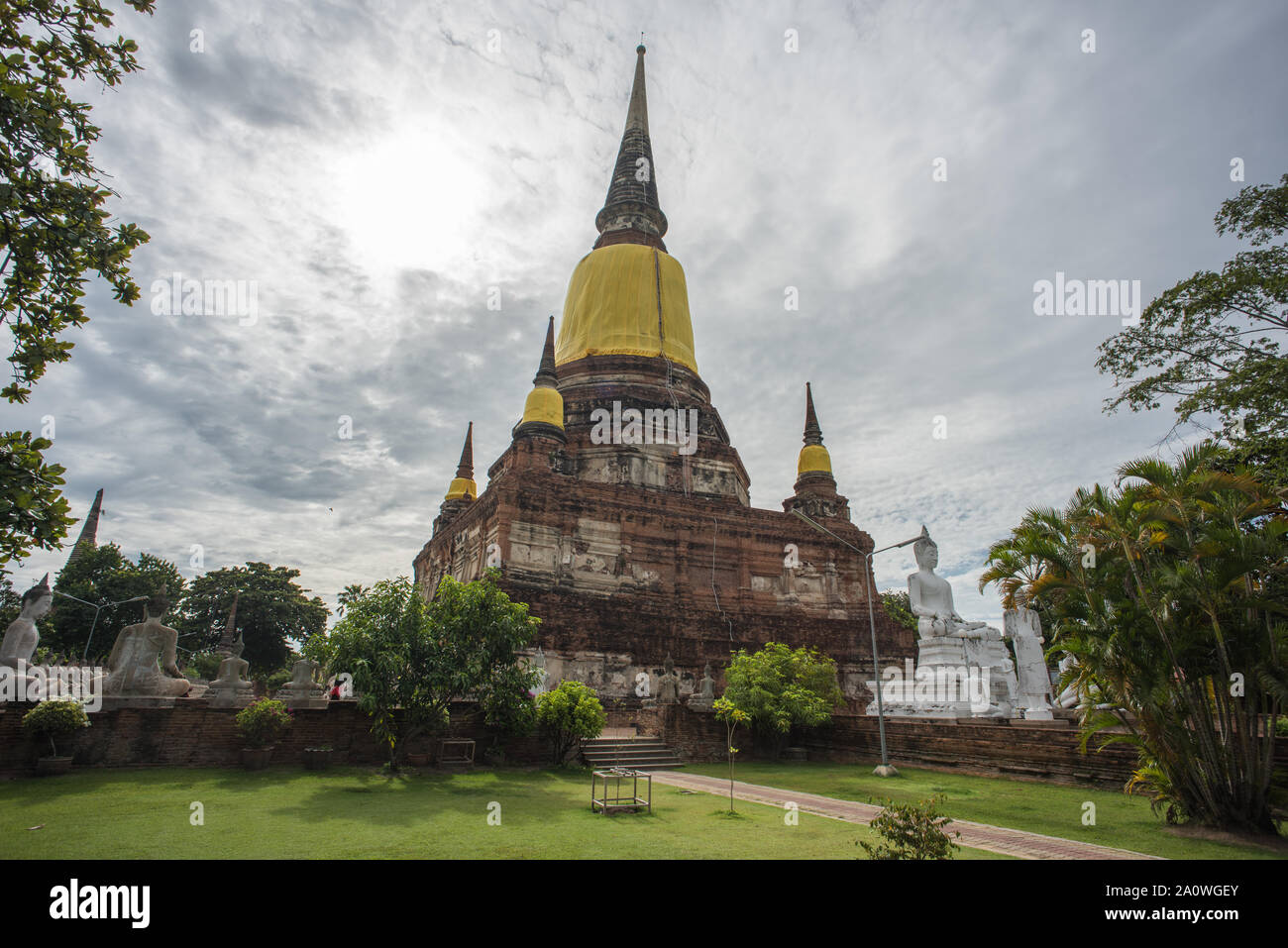 Wat Yai Chaimongkol, charmante Tempel Komplex in Ayutthaya, Thailand. Stockfoto