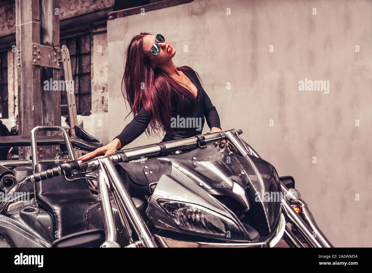 Cool black Trike in einem prestigeträchtigen Motorrad Salon Stockfoto