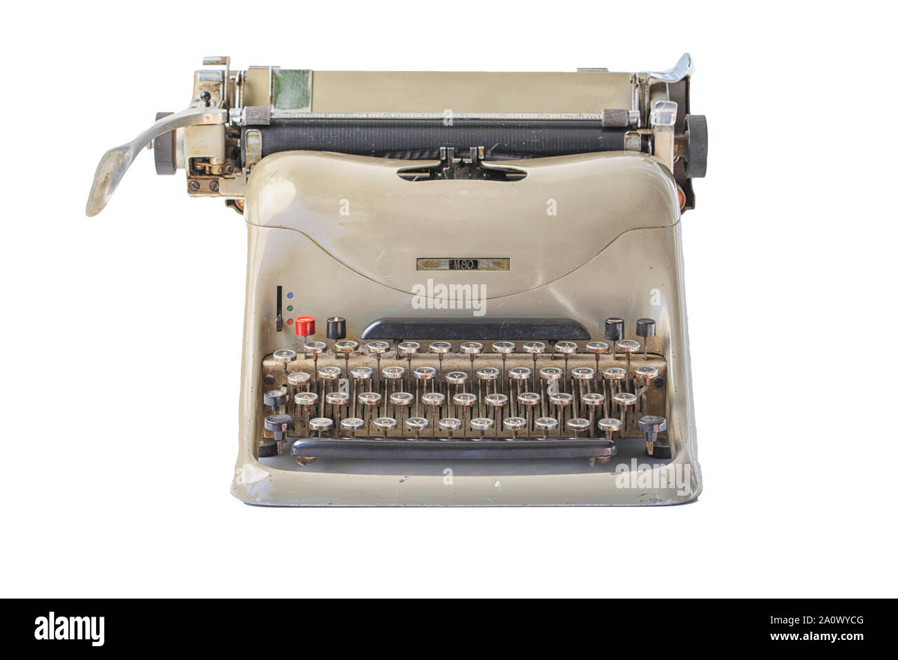 Altmodischen Schreibmaschine auf weißem Hintergrund Stockfoto