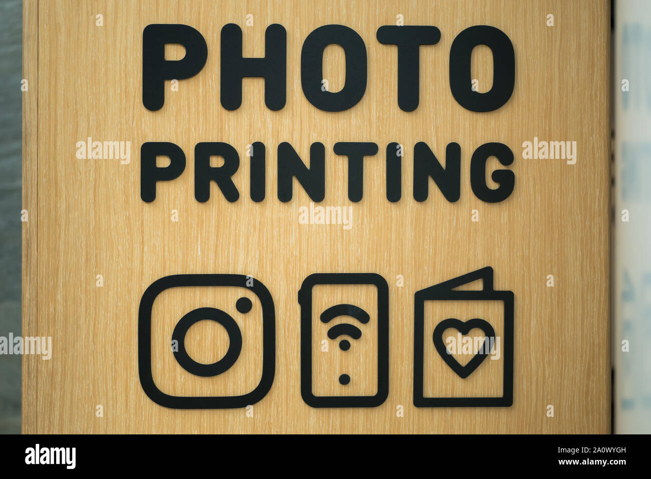 Blick auf den Fotodruck Zeichen Stockfoto