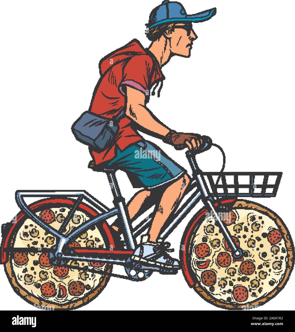 Pizza Delivery.bike Courier Service. Pop Art retro Vektor illustration Zeichnung Stock Vektor