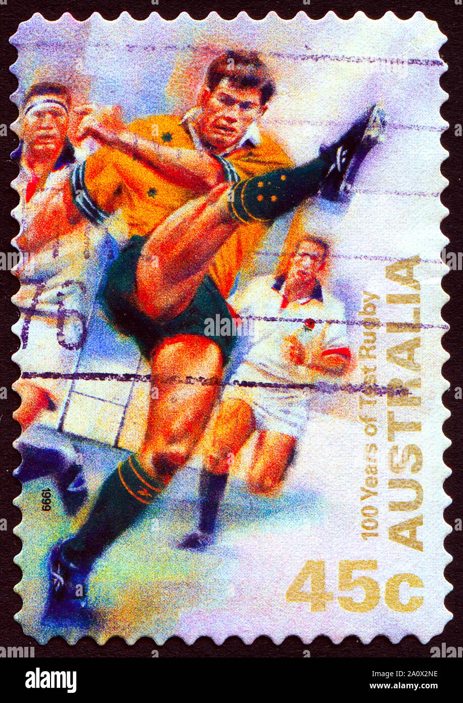 100 Jahre Test Rugby, Briefmarke, Australien, 1999 Stockfoto