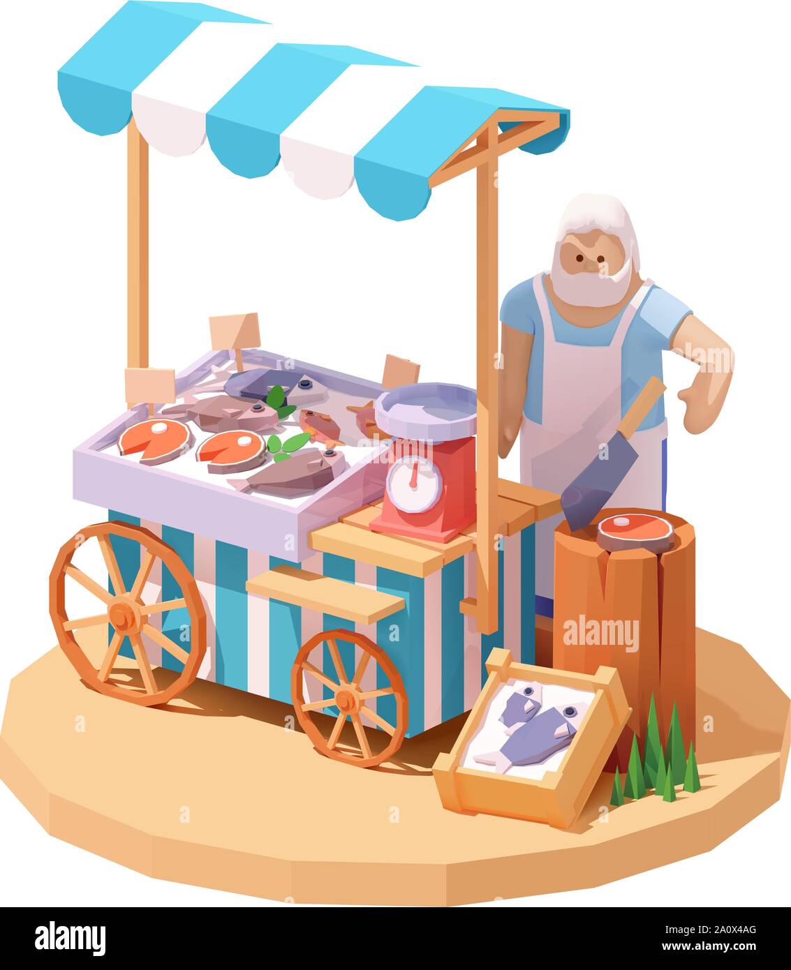 Vektor Meeresfrüchte und Fisch Marktstand Stock Vektor