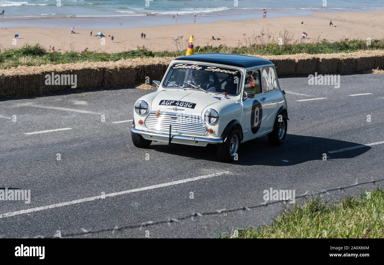BMC British Leyland Mini Cooper Watergate Bay Geschwindigkeit Hillclimb Sept 2019 Stockfoto