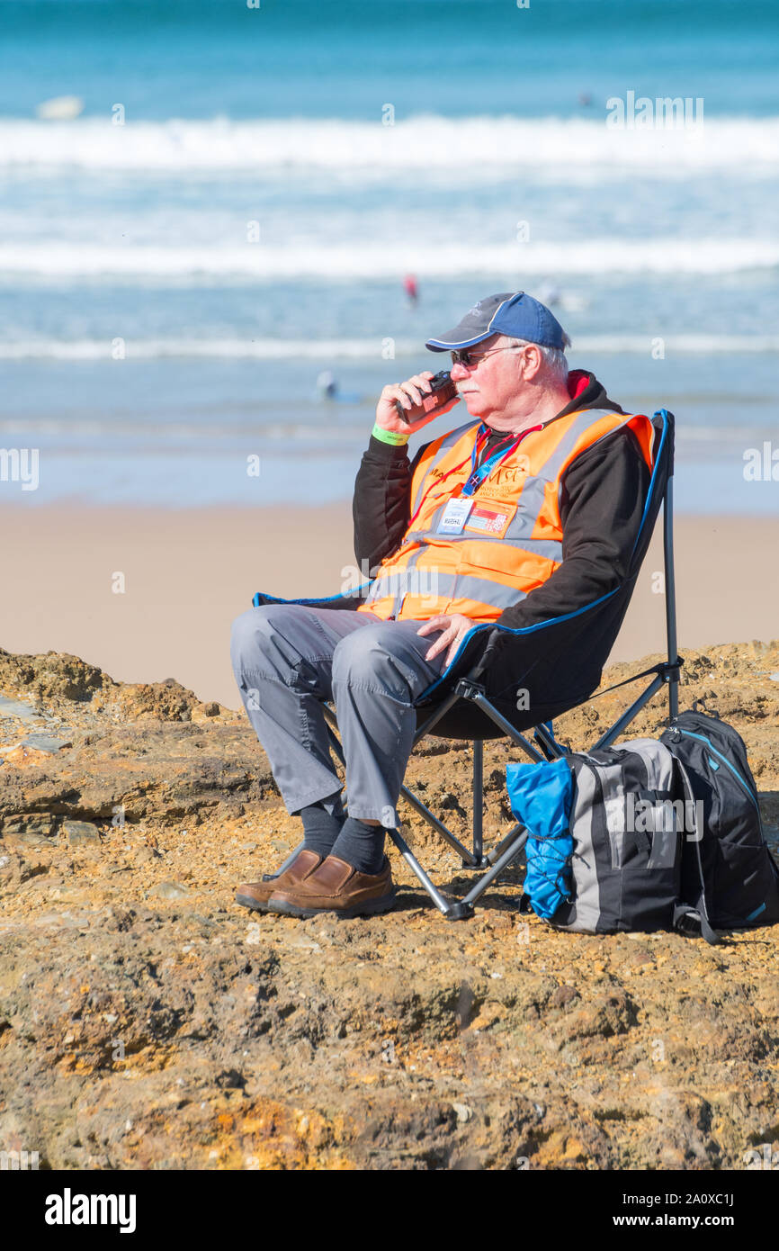 Wahrscheinlich der beste Marshalls Post im Vereinigten Königreich, Watergate Bay Geschwindigkeit Hillclimb Sept 2019 Stockfoto